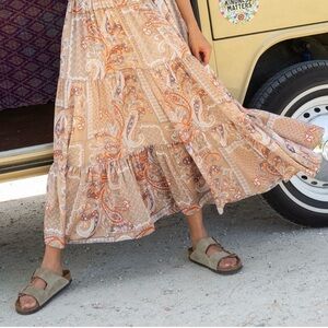 Natural Life Satin Tiered Paisley Patchwork Maxi Skirt